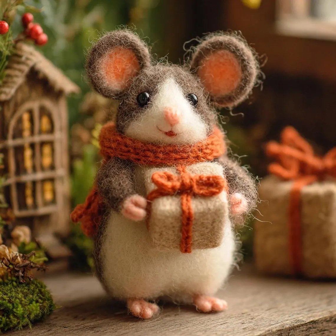 ⏰Only 100 Left 🐹Hand-felted Wool Christmas Mouse✨Ships within 24 hours⚡