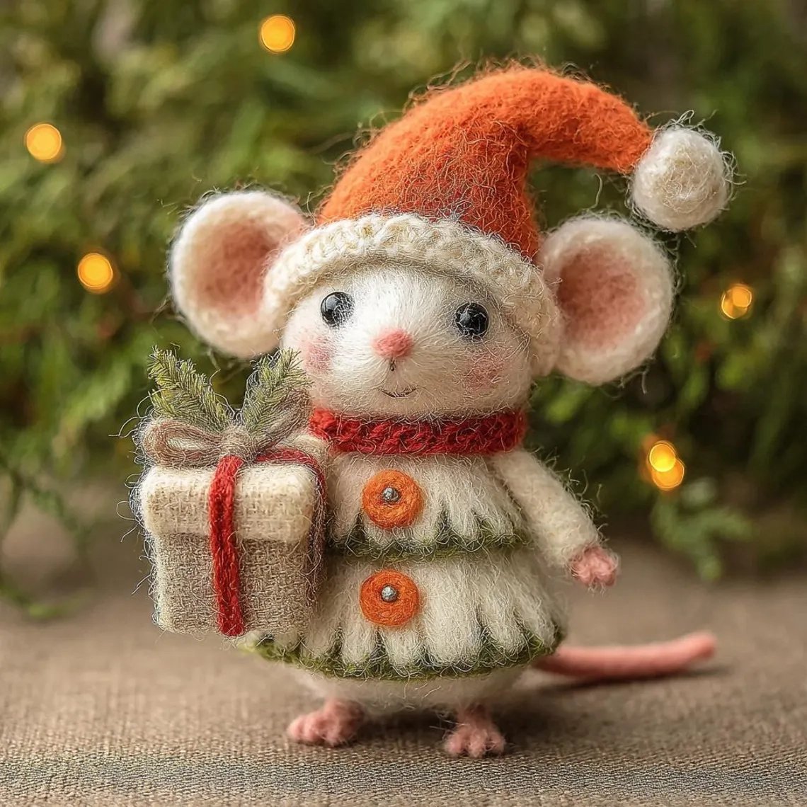 ⏰Only 100 Left 🐹Hand-felted Wool Christmas Mouse✨Ships within 24 hours⚡