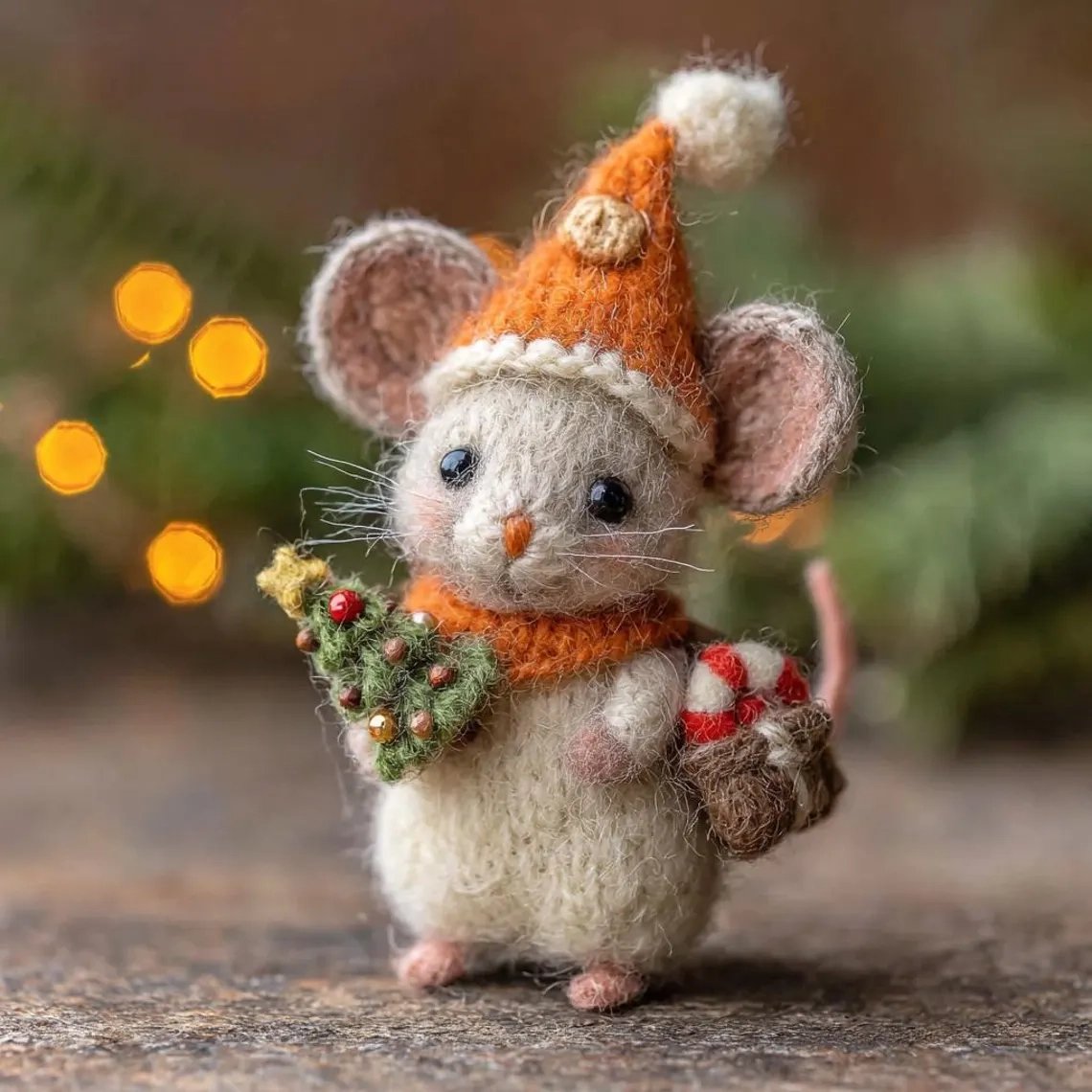 ⏰Only 100 Left 🐹Hand-felted Wool Christmas Mouse✨Ships within 24 hours⚡