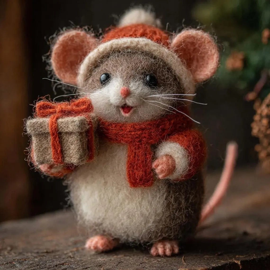 ⏰Only 100 Left 🐹Hand-felted Wool Christmas Mouse✨Ships within 24 hours⚡
