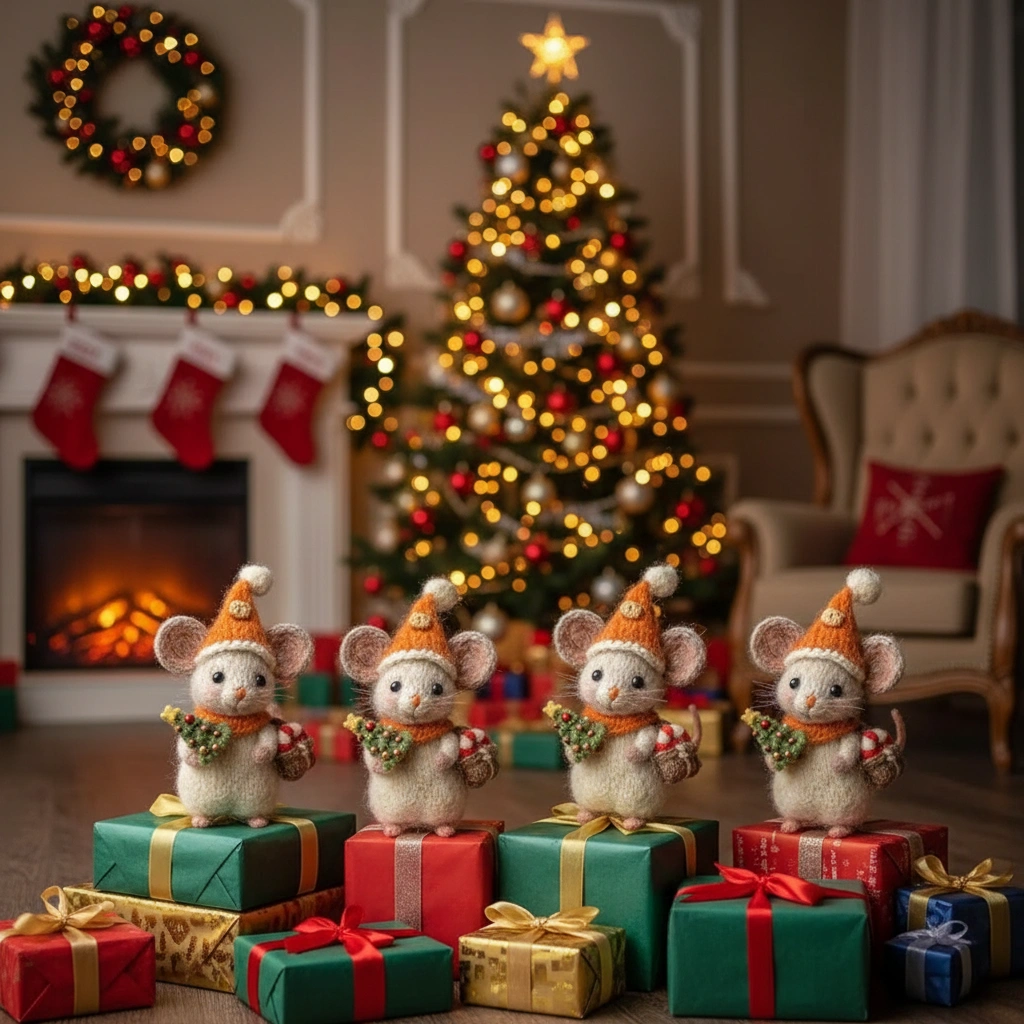 ⏰Only 100 Left 🐹Hand-felted Wool Christmas Mouse✨Ships within 24 hours⚡